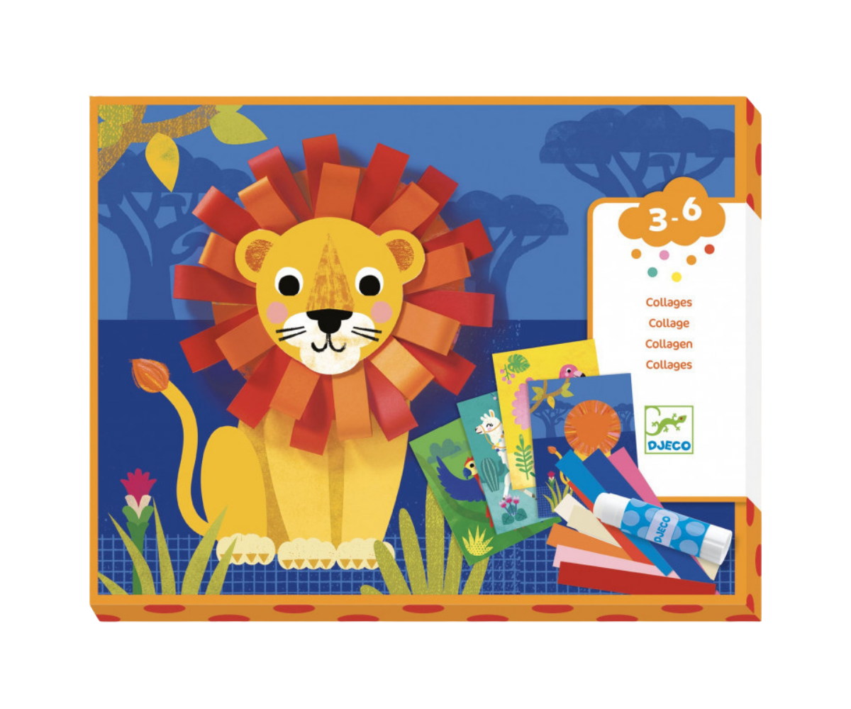 Djeco Collage con bucles – Manualidad infantil para crear animales con volumen (3-6 años)