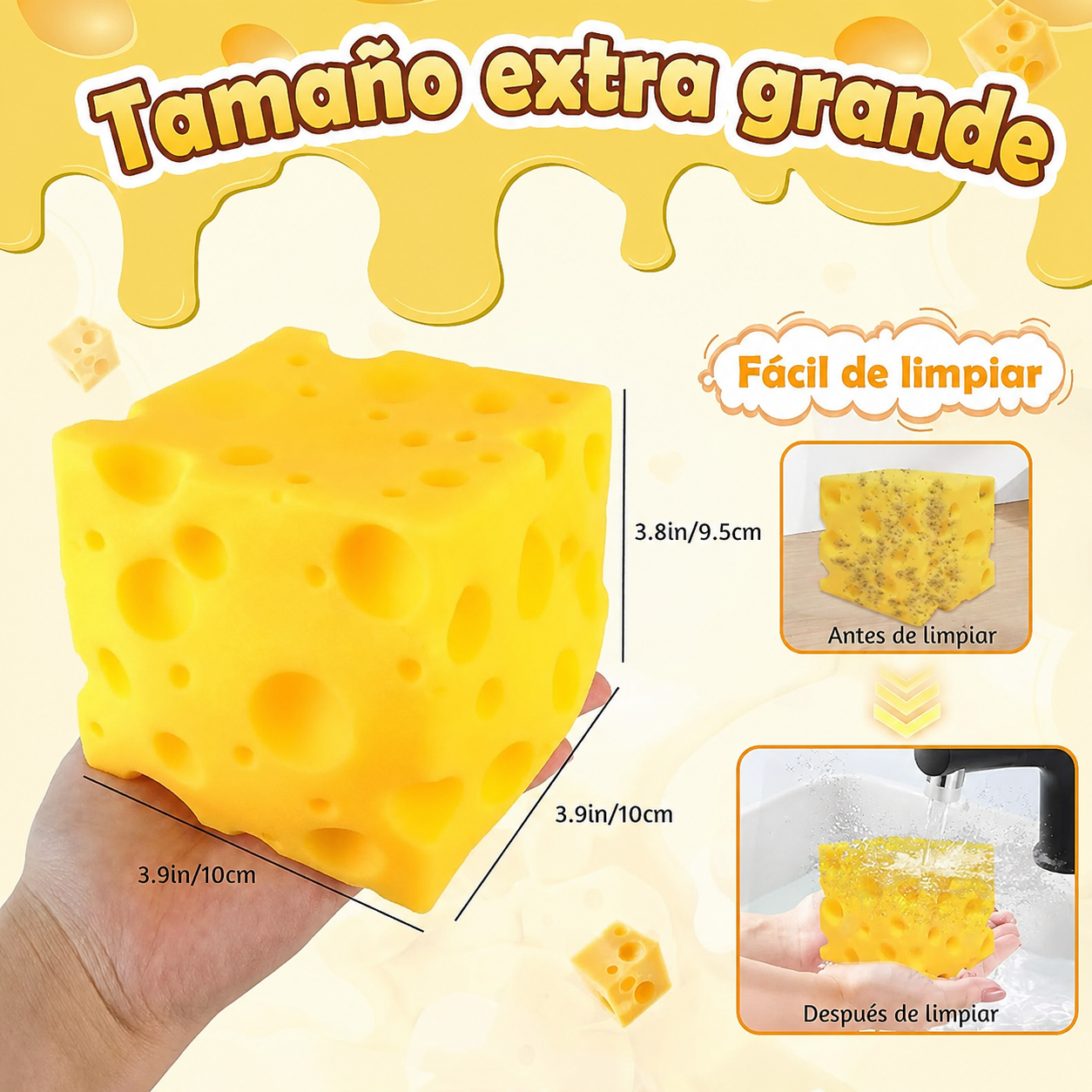 Squishy Queso Gigante Antiestrés — Juguete Sensorial Blando para Apretar