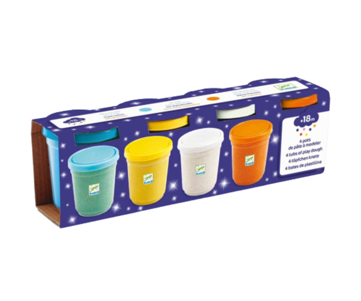 Arte - 4 botes de plastilina con purpurina