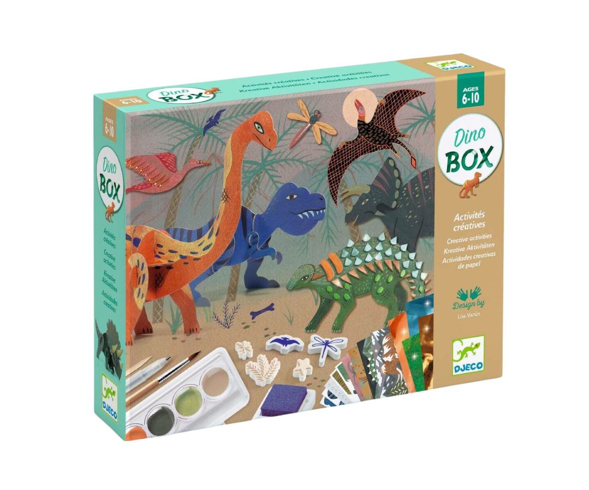 Kit creativo “Dino Box” – Actividades artísticas con dinosaurios para niños y niñas