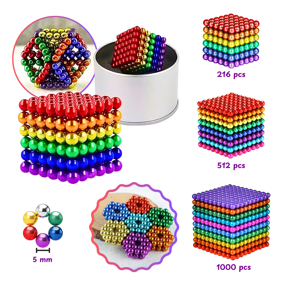 Bolas Magnéticas 5mm de Colores – 216, 512 o 1000 Piezas para Construcción Creativa