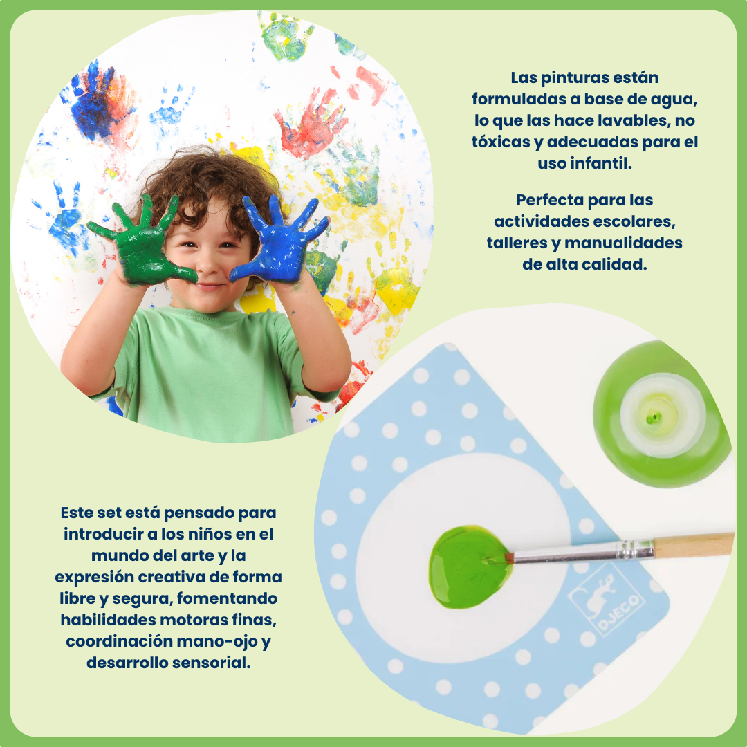 Pack témperas infantiles Djeco – 8 botes de pintura para niños y niñas (+3 años)