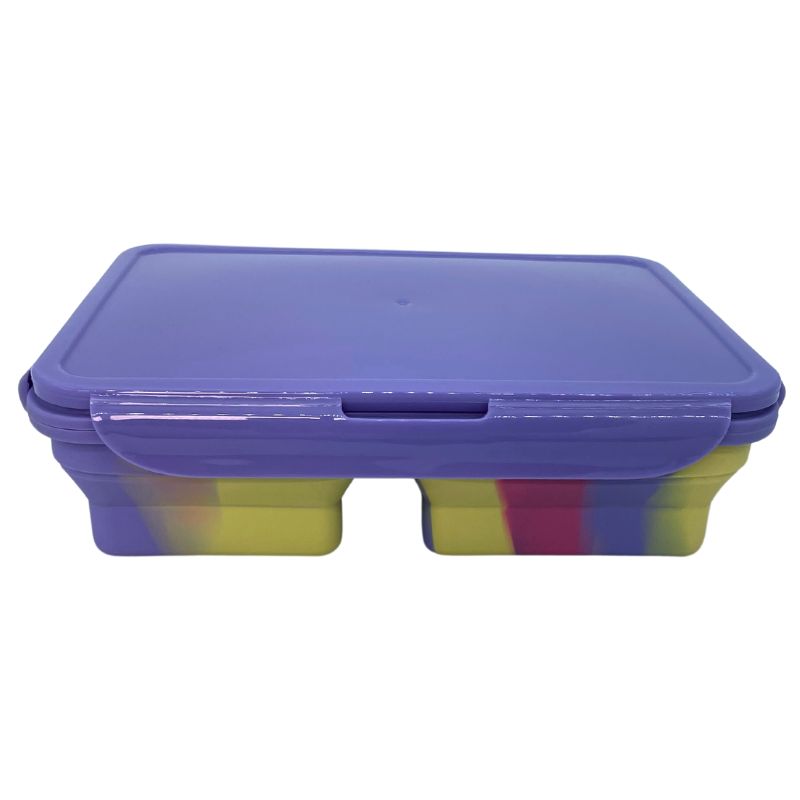 Tupper Infantil Morado Plegable – 3 Compartimentos para Almuerzos Organizados