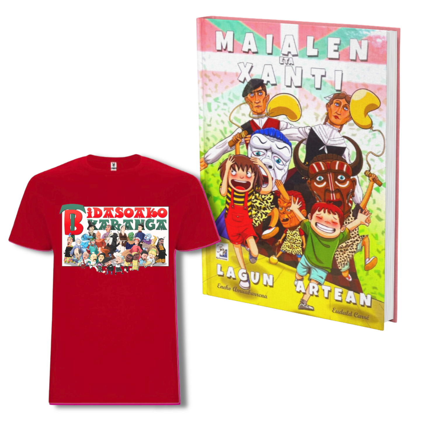 Pack Camiseta + Libro "Maialen eta Xanti Lagun Artean" (Euskera)