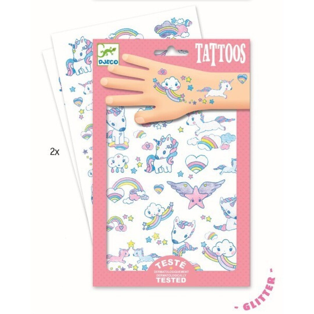 Tatuajes infantiles Unicornios – Pegatinas temporales con brillo