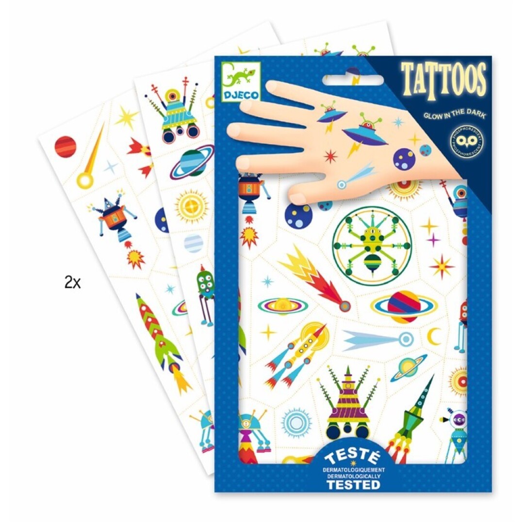 Tatuajes infantiles El espacio – Pegatinas temporales fluorescentes
