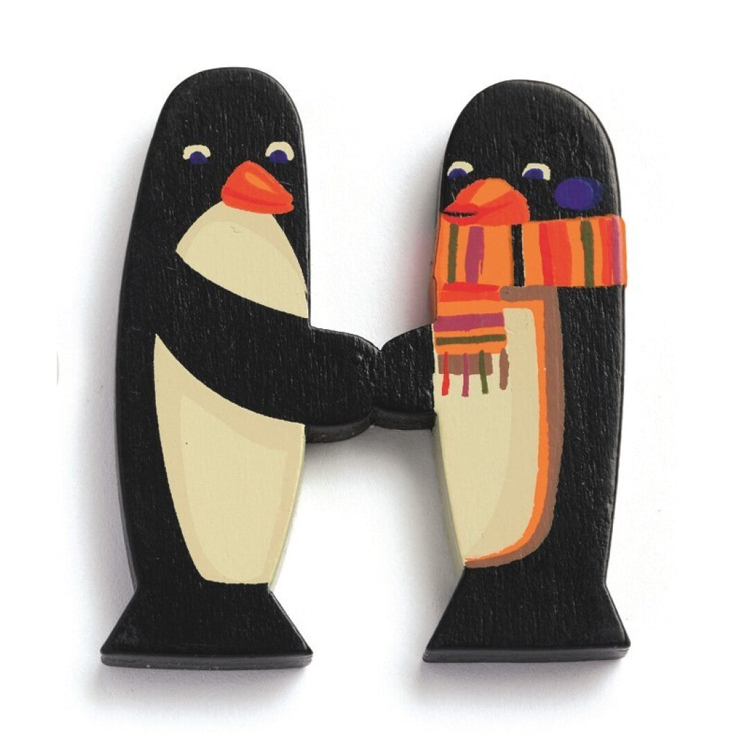 Letra Decorativa Infantil de Madera Animal H – Pingüinos