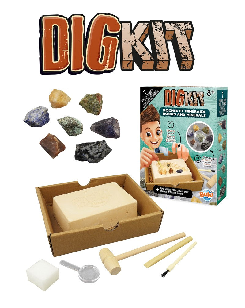 Kit excavación rocas y minerales Buki juego científico