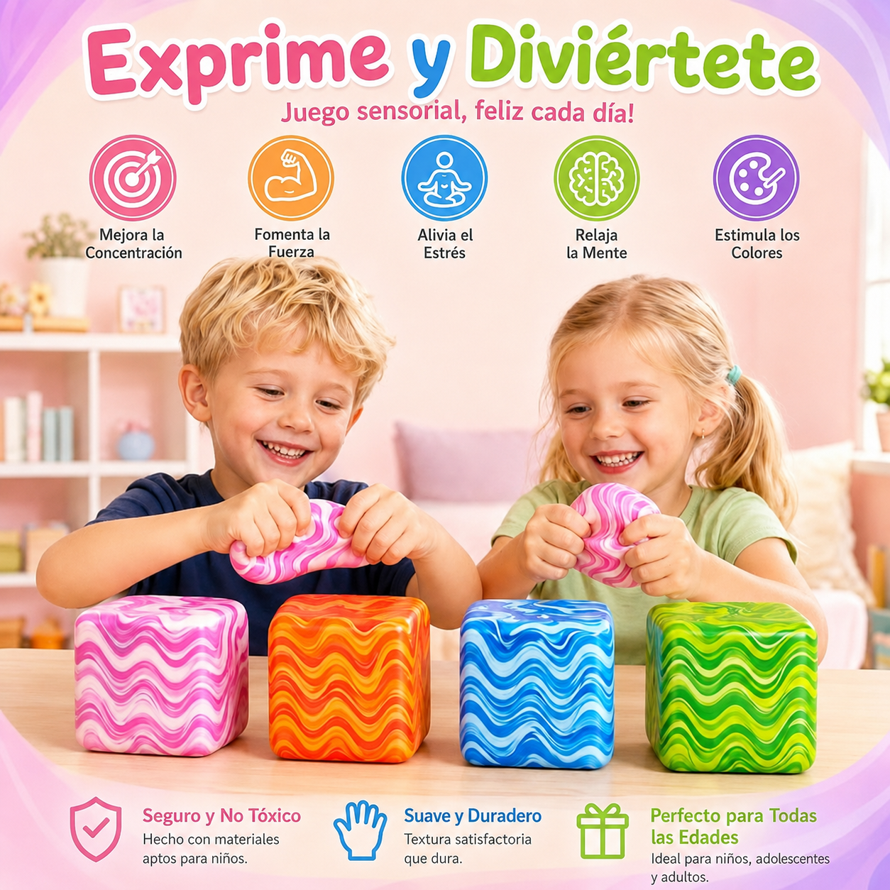 Cubos Squishy Antiestrés — Juguete Sensorial Blando para Apretar (Color y Modelo Aleatorio)