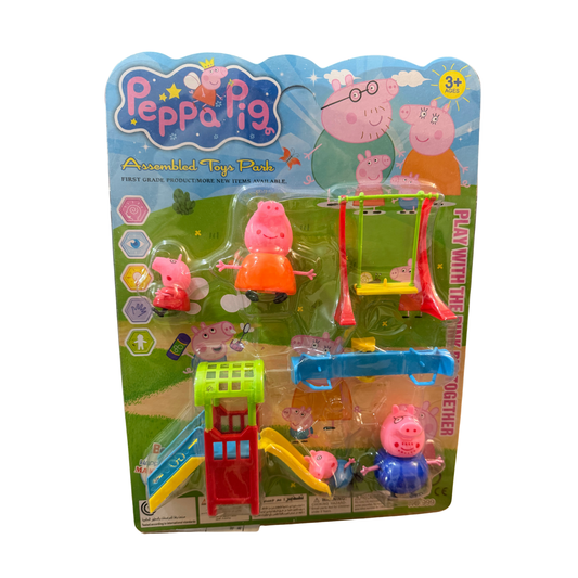 Set de figuras tipo Peppa Pig con parque infantil