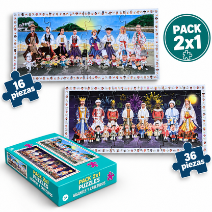 Erraldoi Eta Buruhandien Puzzlea | 2x1 (16 y 36 piezas) Puzzle Gigantes y Cabezudos