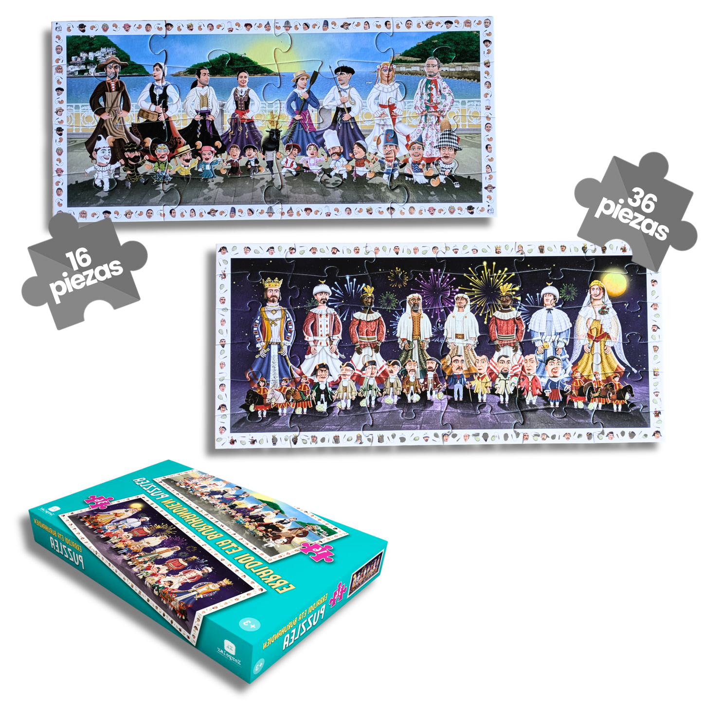 Erraldoi Eta Buruhandien Puzzlea | 2x1 (16 y 36 piezas) Puzzle Gigantes y Cabezudos