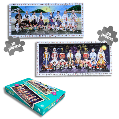 Erraldoi Eta Buruhandien Puzzlea | 2x1 (16 y 36 piezas) Puzzle Gigantes y Cabezudos