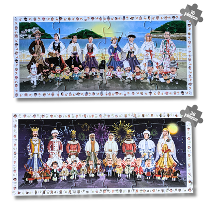 Erraldoi Eta Buruhandien Puzzlea | 2x1 (16 y 36 piezas) Puzzle Gigantes y Cabezudos