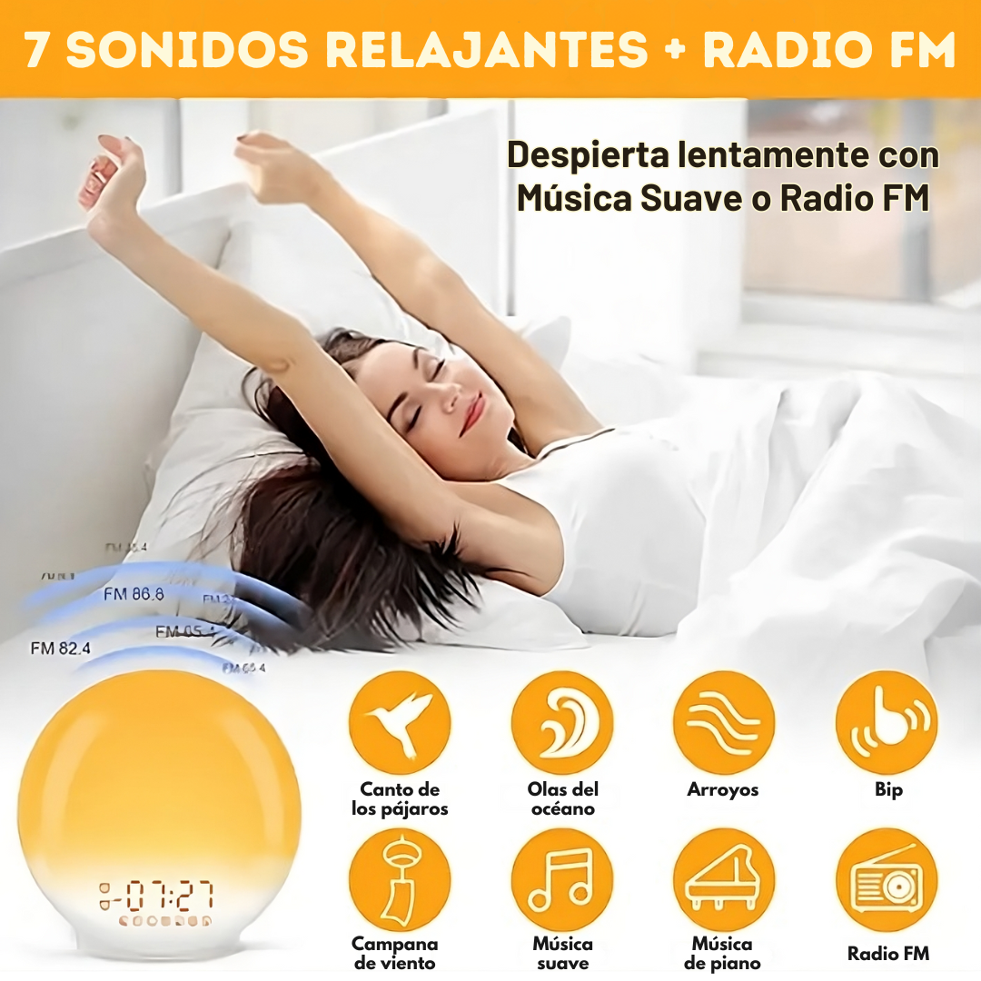 Lámpara Despertador con Luz Natural y Alarma Gradual – Luz Ambiental Multicolor