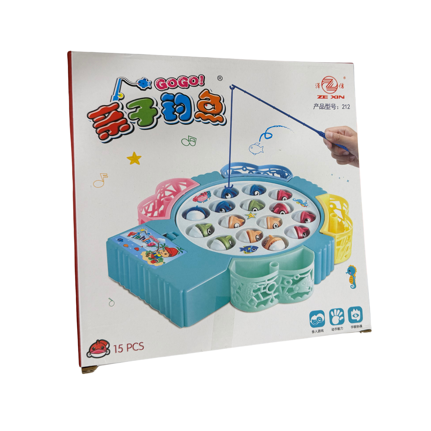 Juego de pesca magnética con peces giratorios – 15 piezas (K)