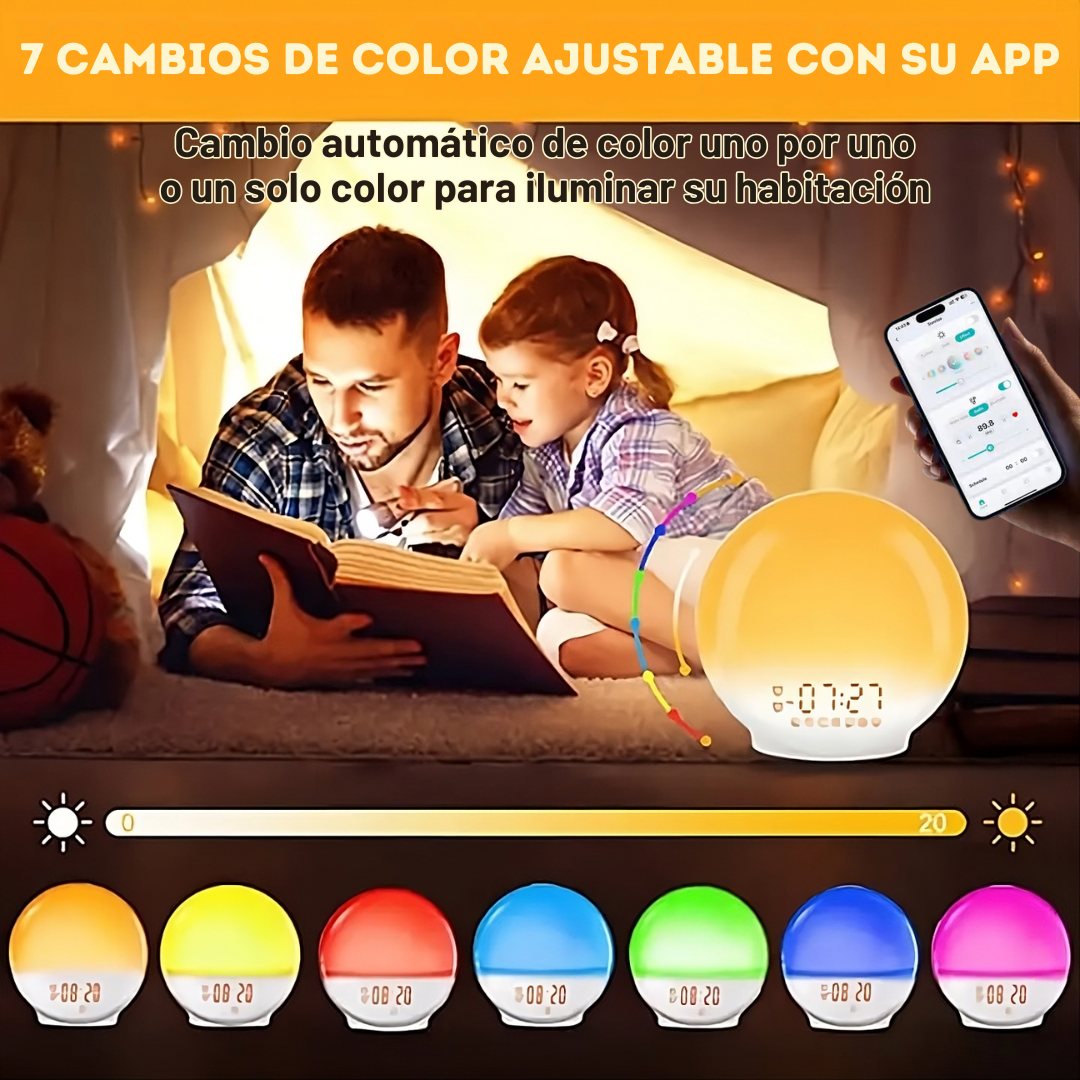 Lámpara Despertador con Luz Natural y Alarma Gradual – Luz Ambiental Multicolor