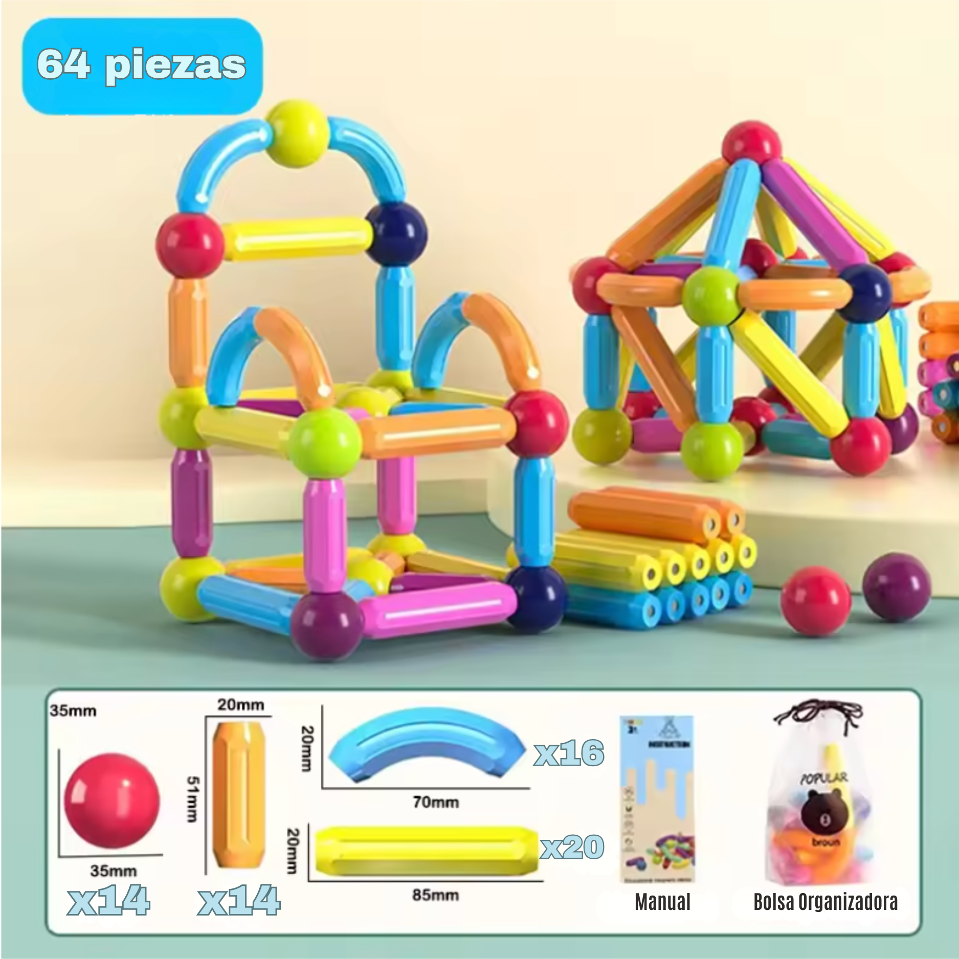 Juego educativo bloque de construcciónes magnéticas