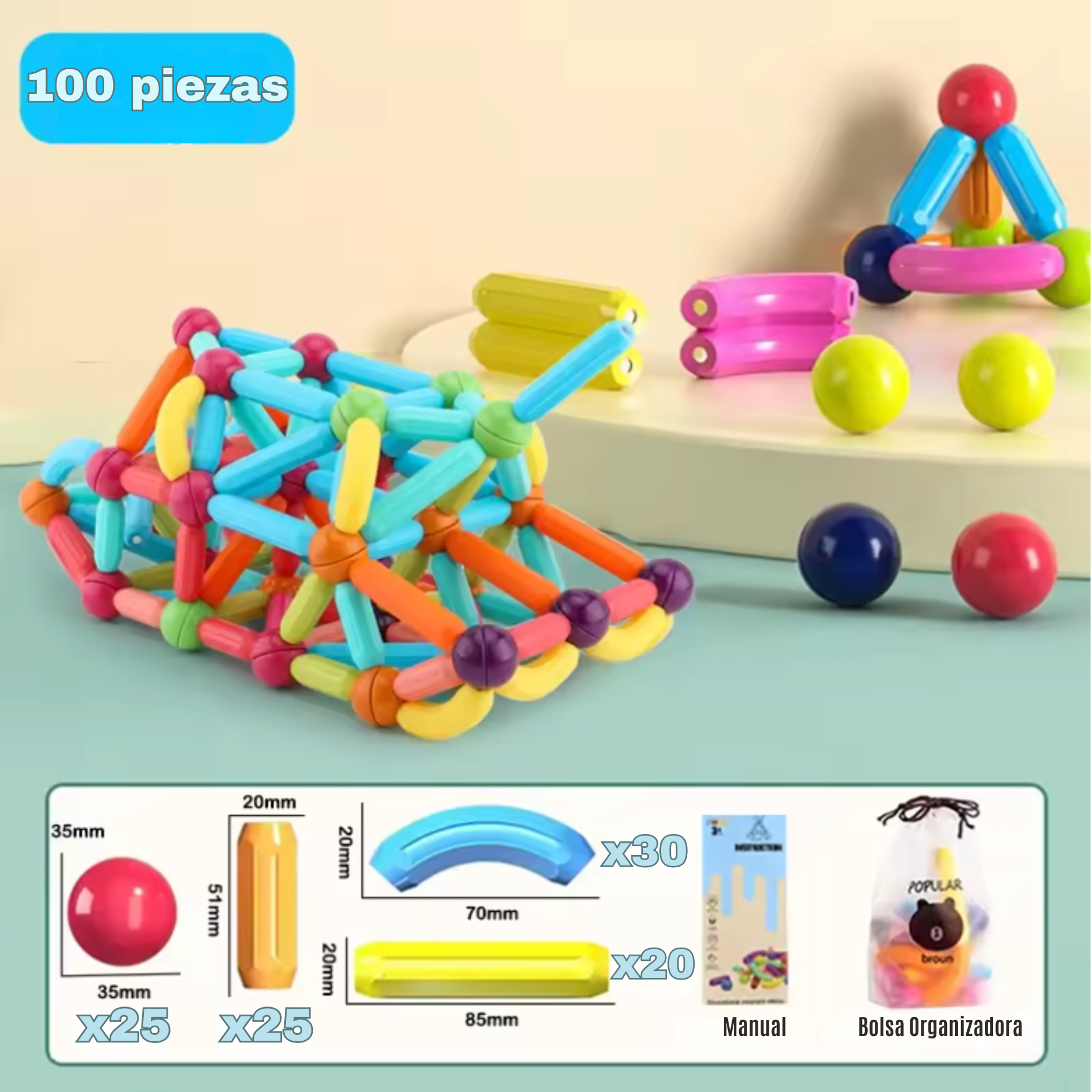 Juego educativo bloque de construcciónes magnéticas