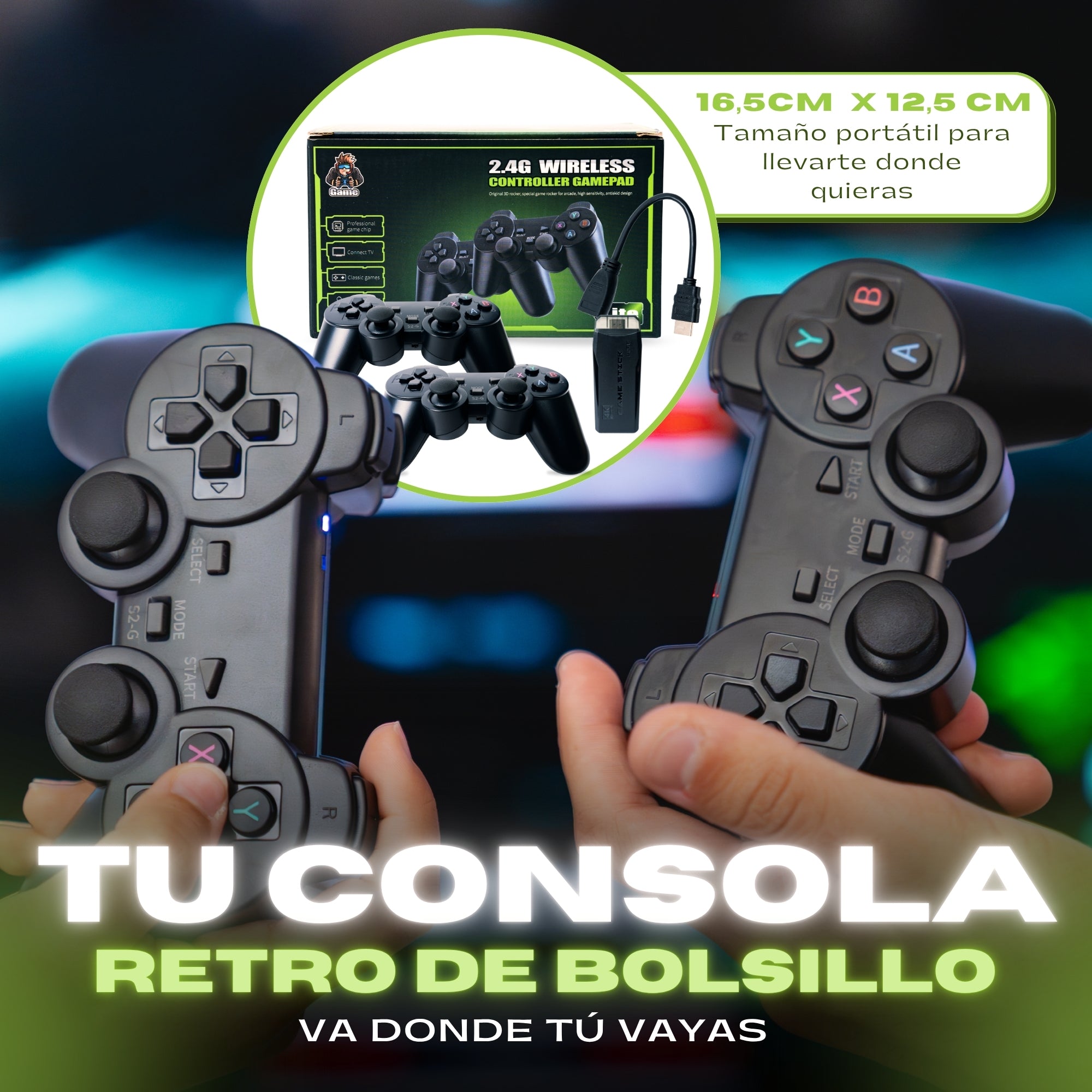 Consola Nostalgic™️ 4K 64g (+20.000 juegos +9 emuladores) + 2 mandos