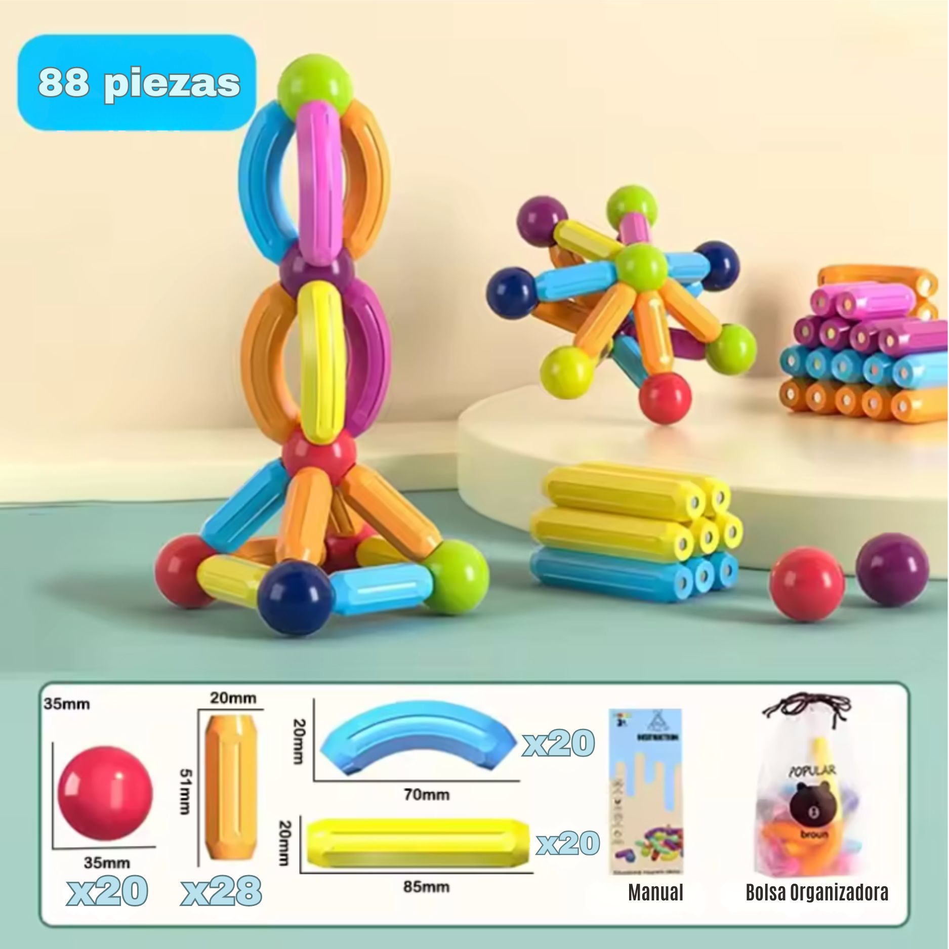 Juego educativo bloque de construcciónes magnéticas