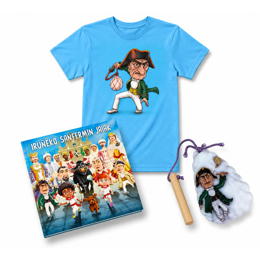 Pack Iruñeko Jaiak – Camiseta + Maskuria + Libro "Iruñeko Sanfermin Jaiak" (Euskera)
