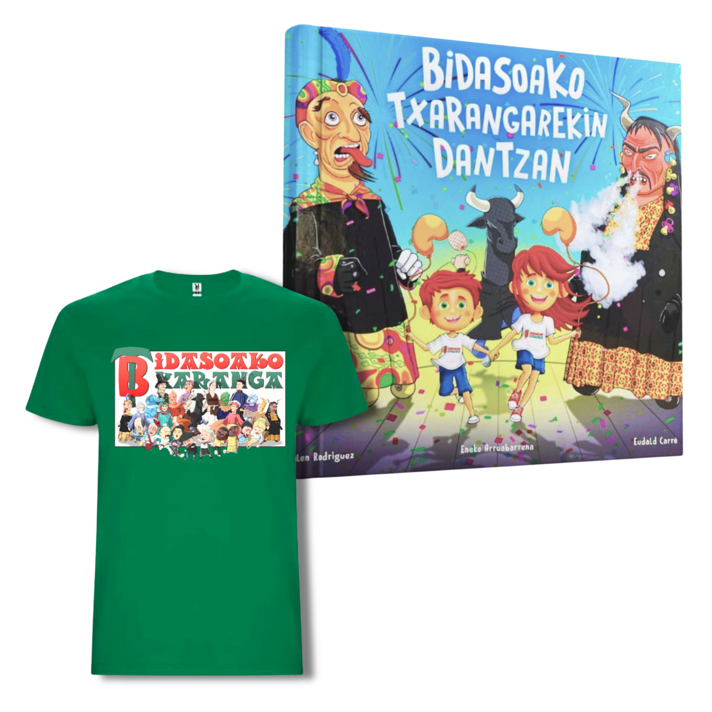 Pack Camiseta + Libro “Bidasoako Txarangarekin Dantzan” (en Euskera)