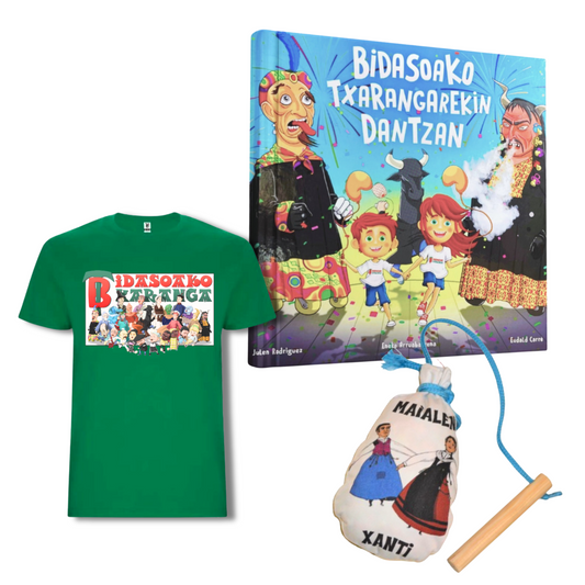 Pack Camiseta + Maskuria + Libro "Bidasoako Txarangarekin Dantzan" (Euskera)