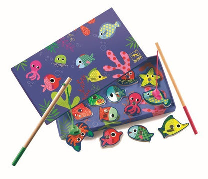 Pesca coloreada magnética de madera – Juego infantil de pesca