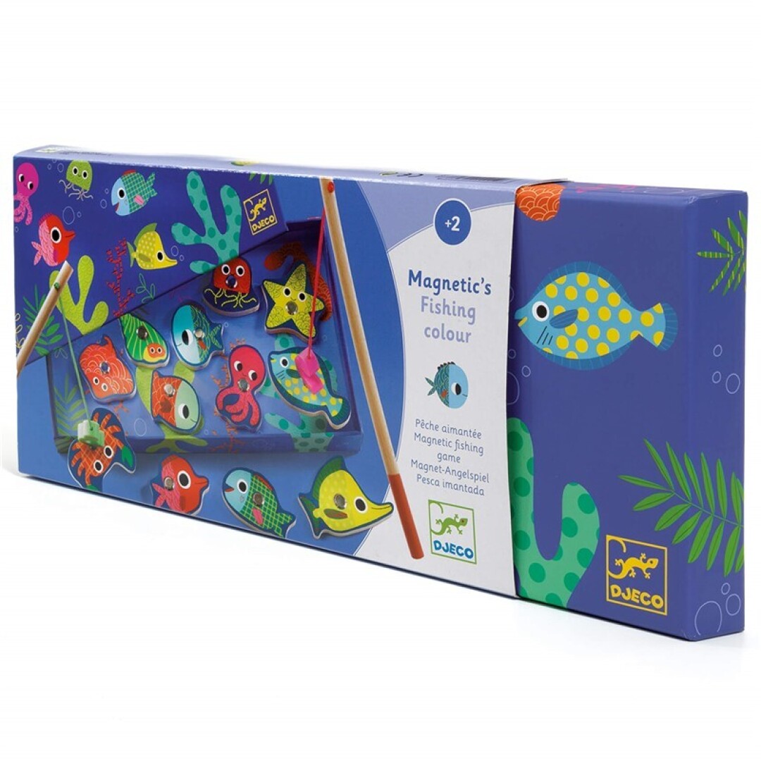 Pesca coloreada magnética de madera – Juego infantil de pesca