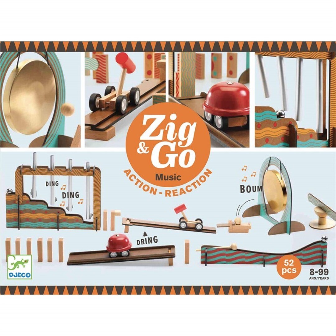 Zig & Go Music 52 piezas – Juego de construcción de reacción en cadena – Kulturdenda