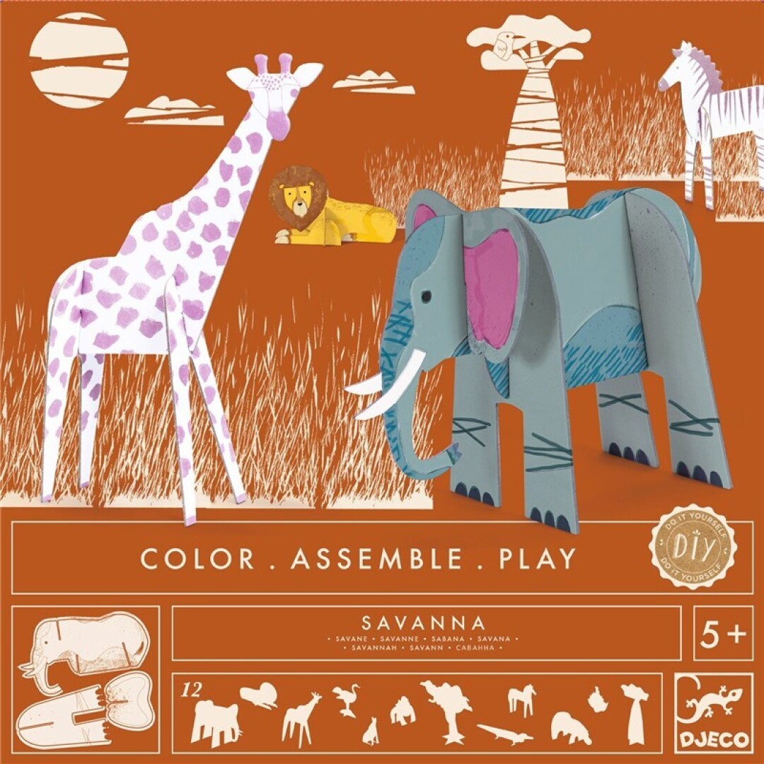 Colorear, construir y jugar – Animales de la sabana