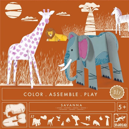 Colorear, construir y jugar – Animales de la sabana