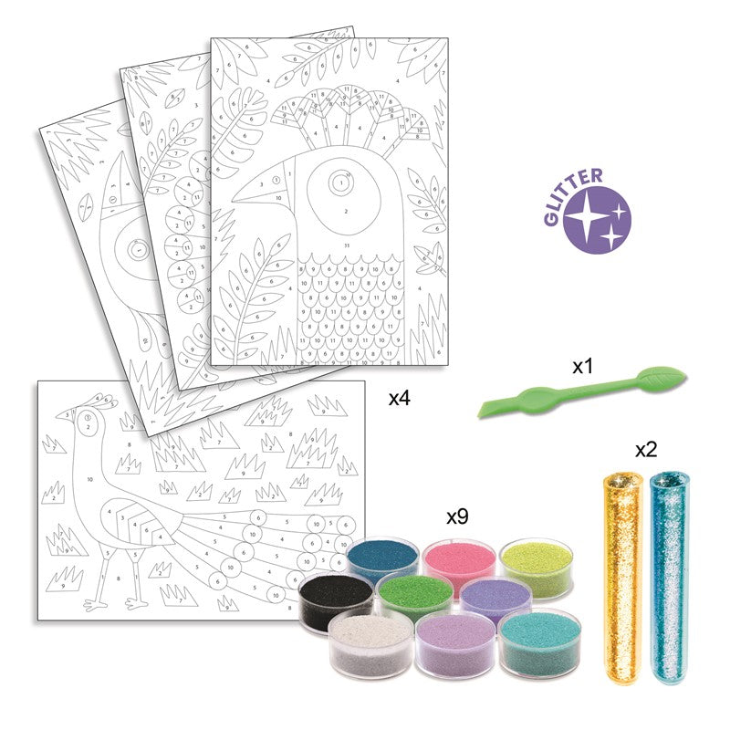 Arenas creativas Pájaros deslumbrantes – Kit artístico con arena y purpurina