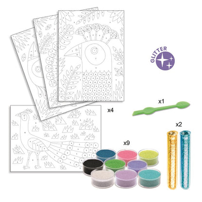 Arenas creativas Pájaros deslumbrantes – Kit artístico con arena y purpurina