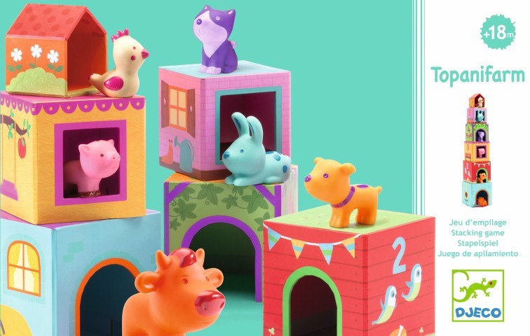 Topanifarm – Juego de cubos apilables con figuras de animales