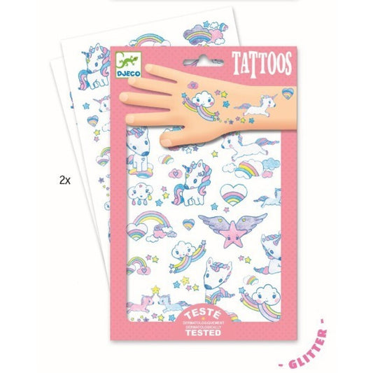 Tatuajes infantiles Unicornios – Pegatinas temporales con brillo