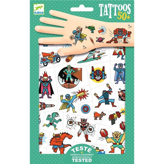 Tatuajes infantiles Héroes contra villanos – Pegatinas temporales de acción