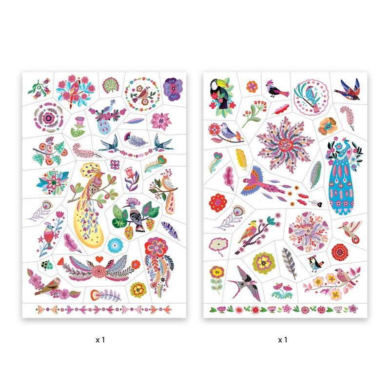 Tatuajes Temporales Pájaros Brillantes para Niños – Pack Creativo Metalizado