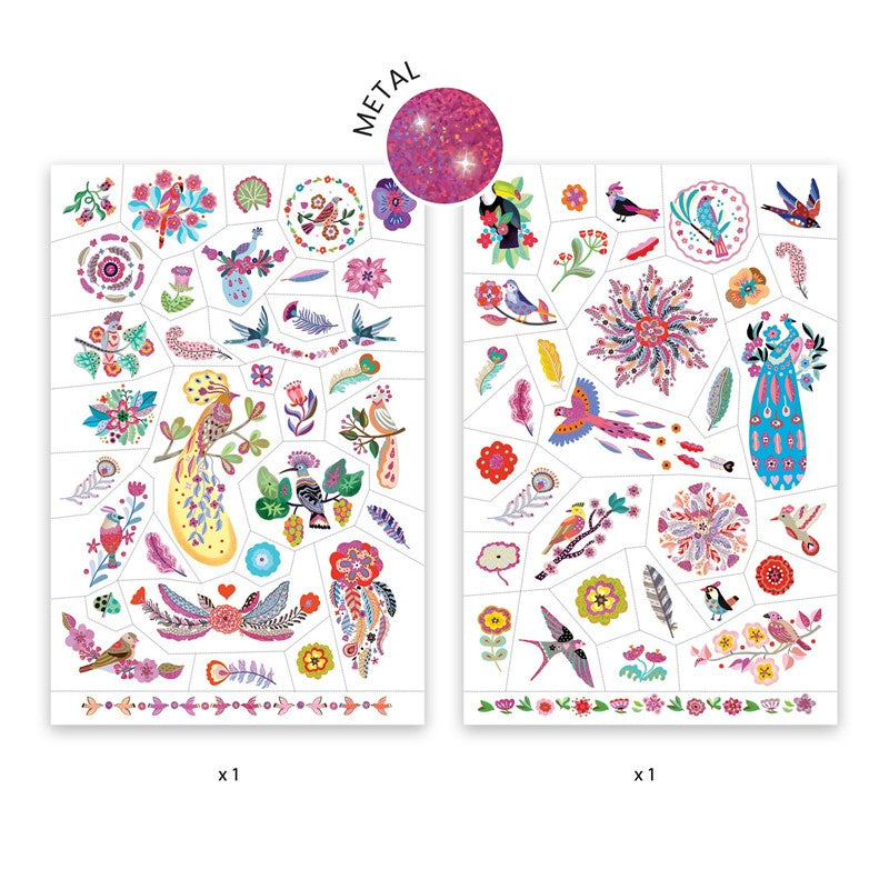 Tatuajes Temporales Pájaros Brillantes para Niños – Pack Creativo Metalizado
