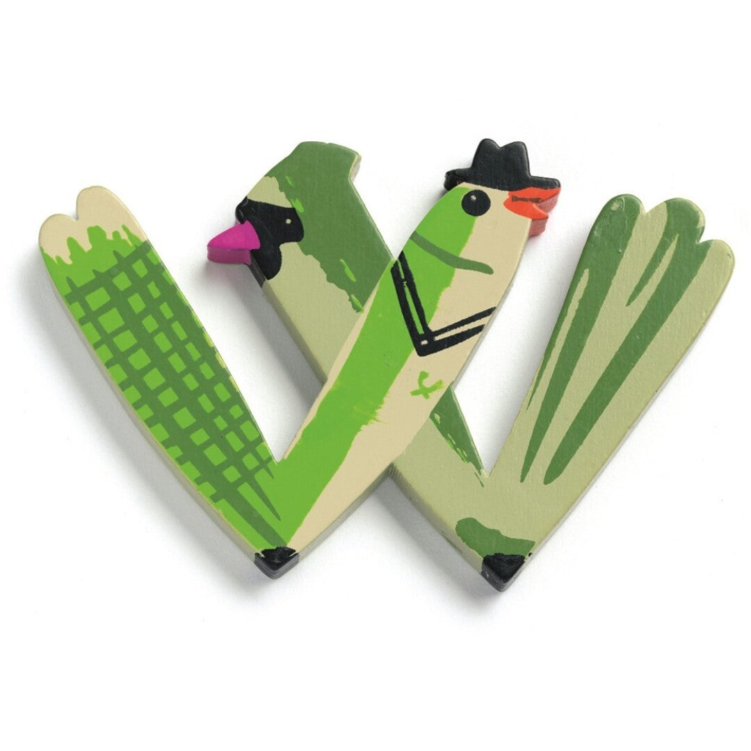 Letra Decorativa Infantil de Madera Animal W – Pájaro