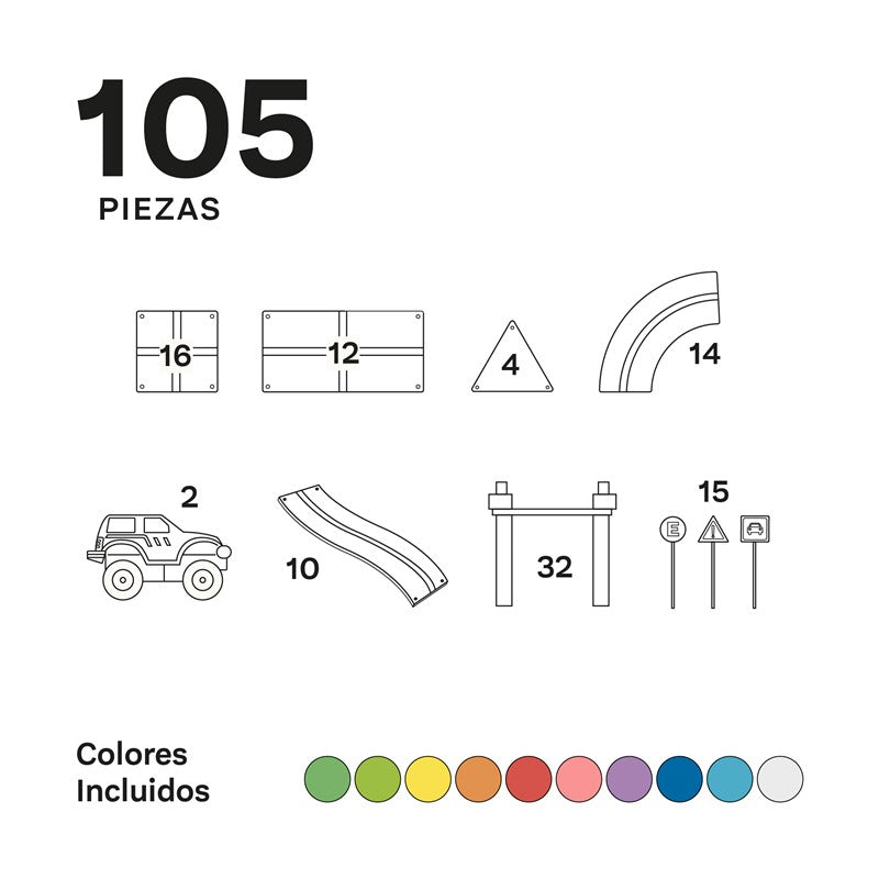 Imanix Pista de Carreras – Circuito de coches modular (105 piezas)