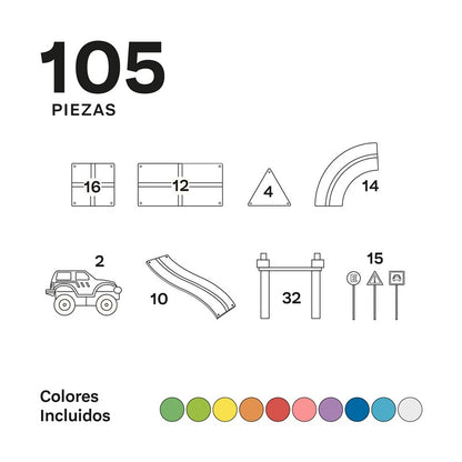 Imanix Pista de Carreras – Circuito de coches modular (105 piezas)