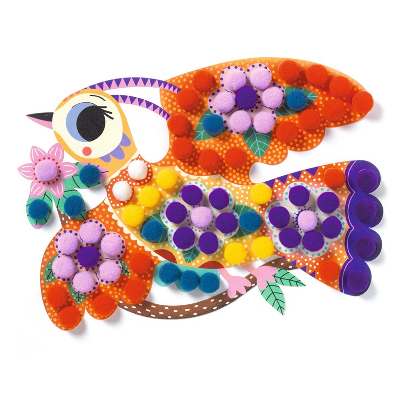 Collage Pájaros de pompones – Kit creativo infantil – Kulturdenda