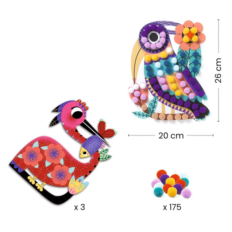 Collage Pájaros de pompones – Kit creativo infantil – Kulturdenda