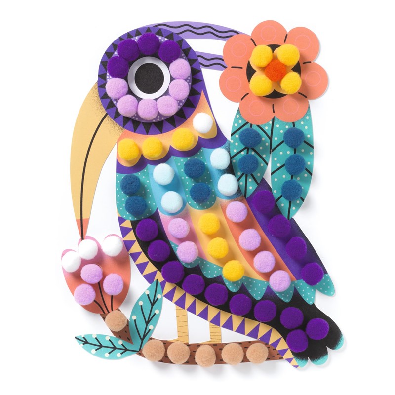 Collage Pájaros de pompones – Kit creativo infantil – Kulturdenda