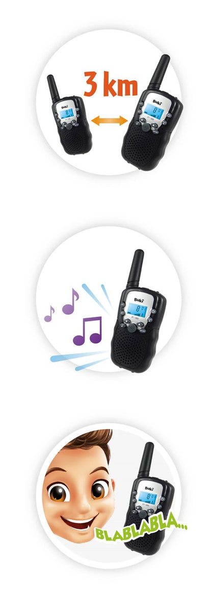 Walkie Talkies Buki para niños con alcance 3 km