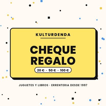 Cheque regalo de Kulturdenda, juguetería y librería en Errenteria, disponible en 20, 50 y 100 euros
