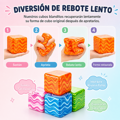Cubos Squishy Antiestrés — Juguete Sensorial Blando para Apretar (Color y Modelo Aleatorio)