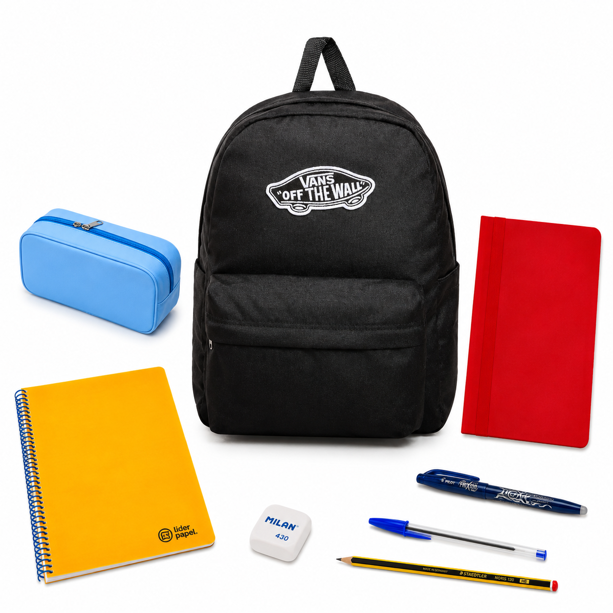 Pack Vuelta al Cole - Mochila Vans Realm Negra + material escolar